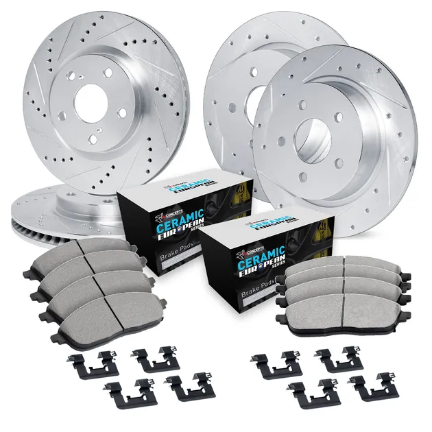R1 Concepts WGTH2-63033 Brake Rotors - D/S - Silver W/ Euro Ceramic Pads & Hdw